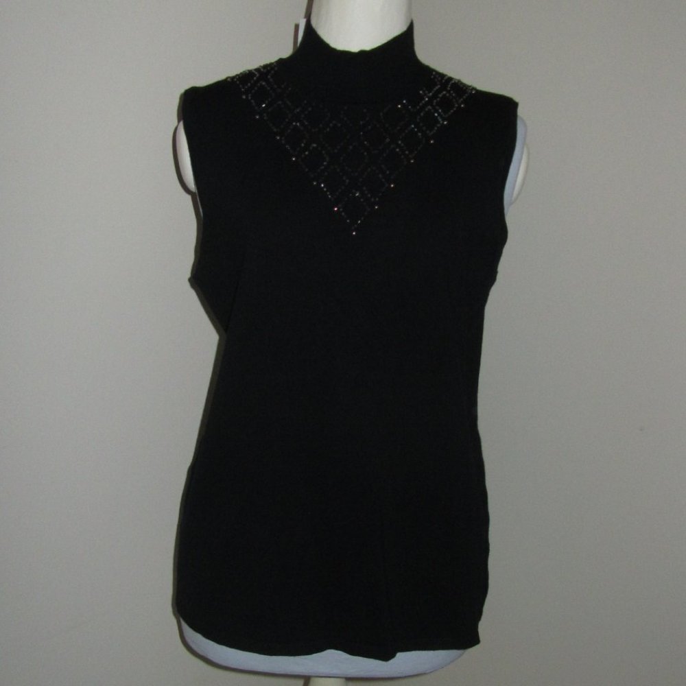 Women's Cable & Gauge Sleeveless Black Beaded Sweater Top Size XL NWT-$60